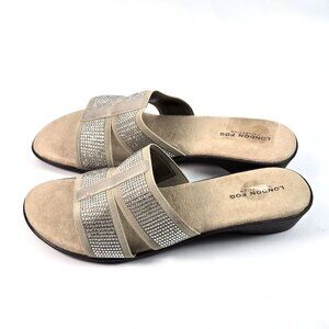 London Fog Womens Slide Sandals Size 10W Rhinestone Bling Strap Comfort Casual